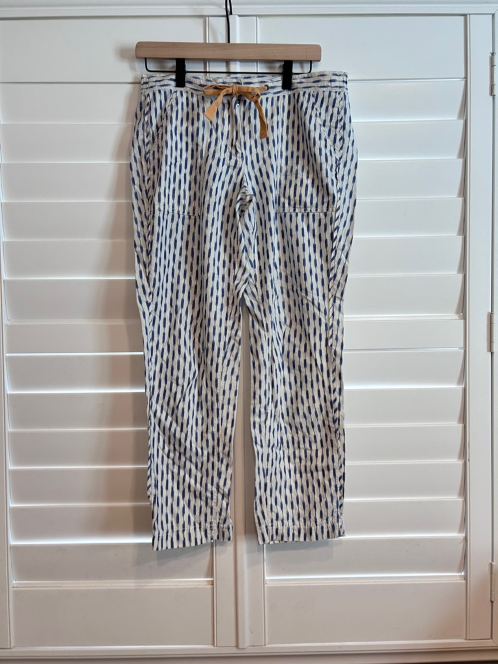J Crew Tie Waisted Paint Splash Print Pants Blue White Size 6